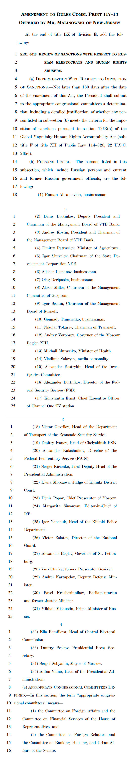 Полный список санкции против 35 чиновников России